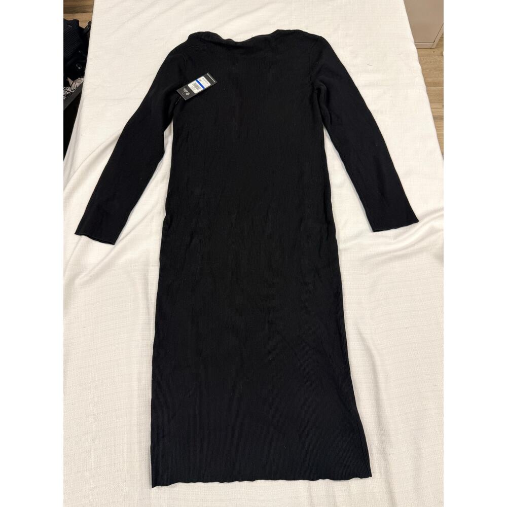 NWT Karl Lagerfeld Paris XL Black Ribbed Sweater Dress Gold Button Trim Midi - Picture 9 of 9